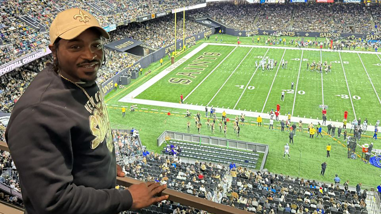Lineman of the Game Ronnie Williams enjoys watching the New Orleans Saints vs. Carolina Panthers game at the Superdome on Sunday.